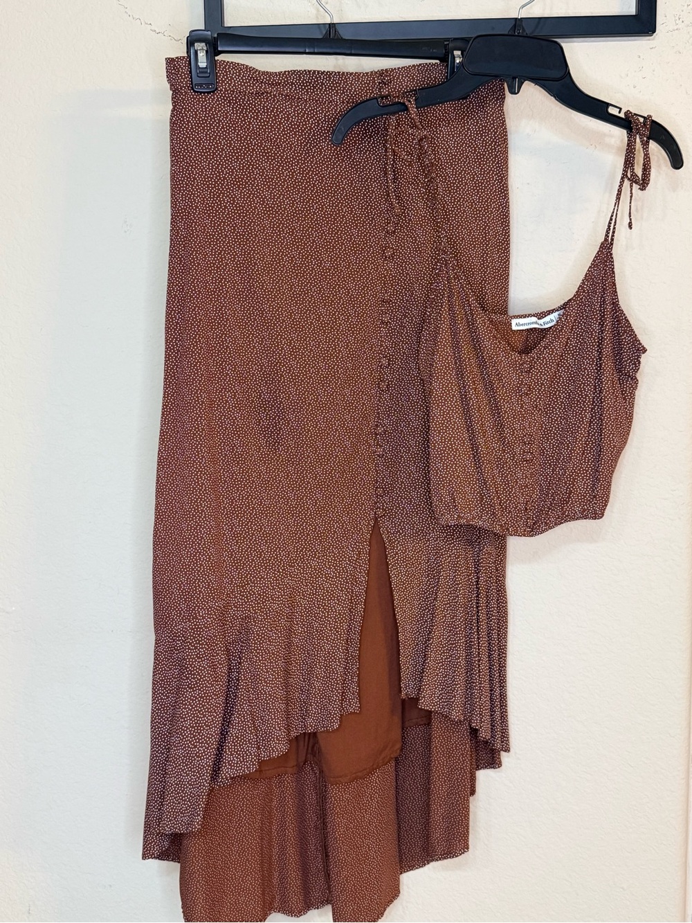 Abercrombie & Fitch Rust Brown Printed High-Low Midi Skirt with Matching Top